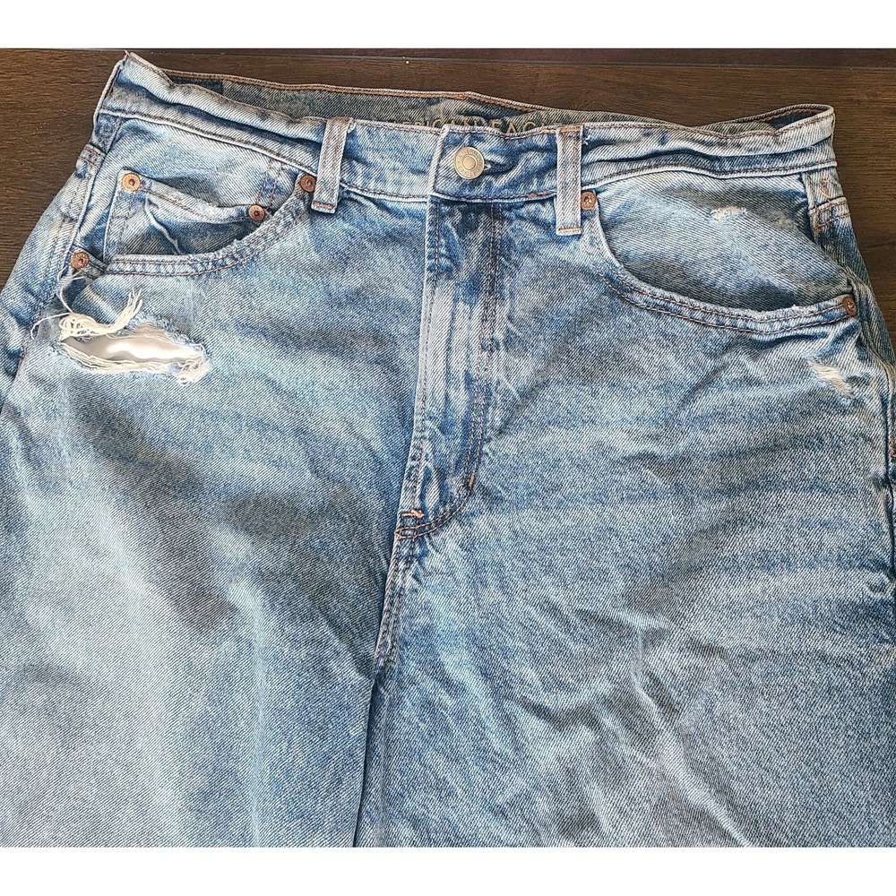 American Eagle Distressed Jeans Womens Sz 12 High Rise Straight Stretch Denim
